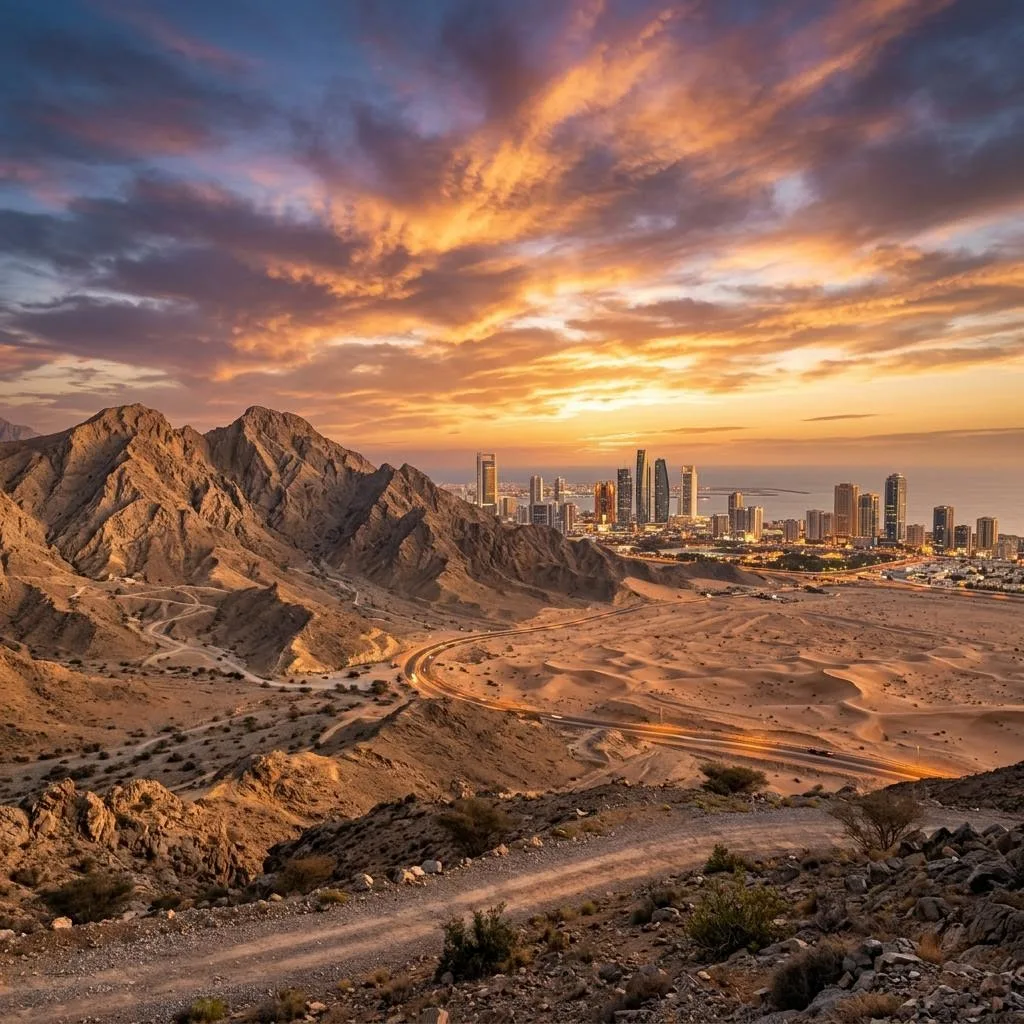 Ras Al Khaimah desert mountain landscape at golden hour