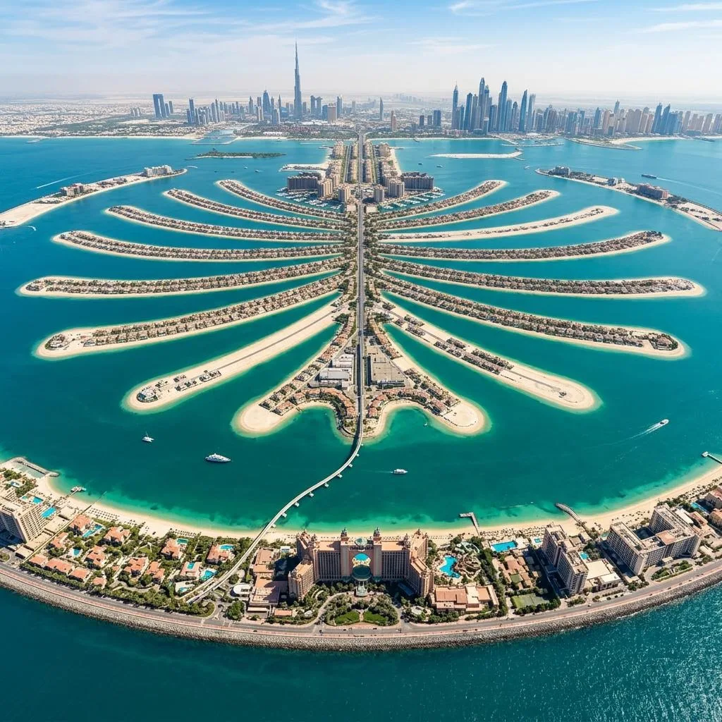 Palm Jumeirah Dubai aerial view with luxury villas