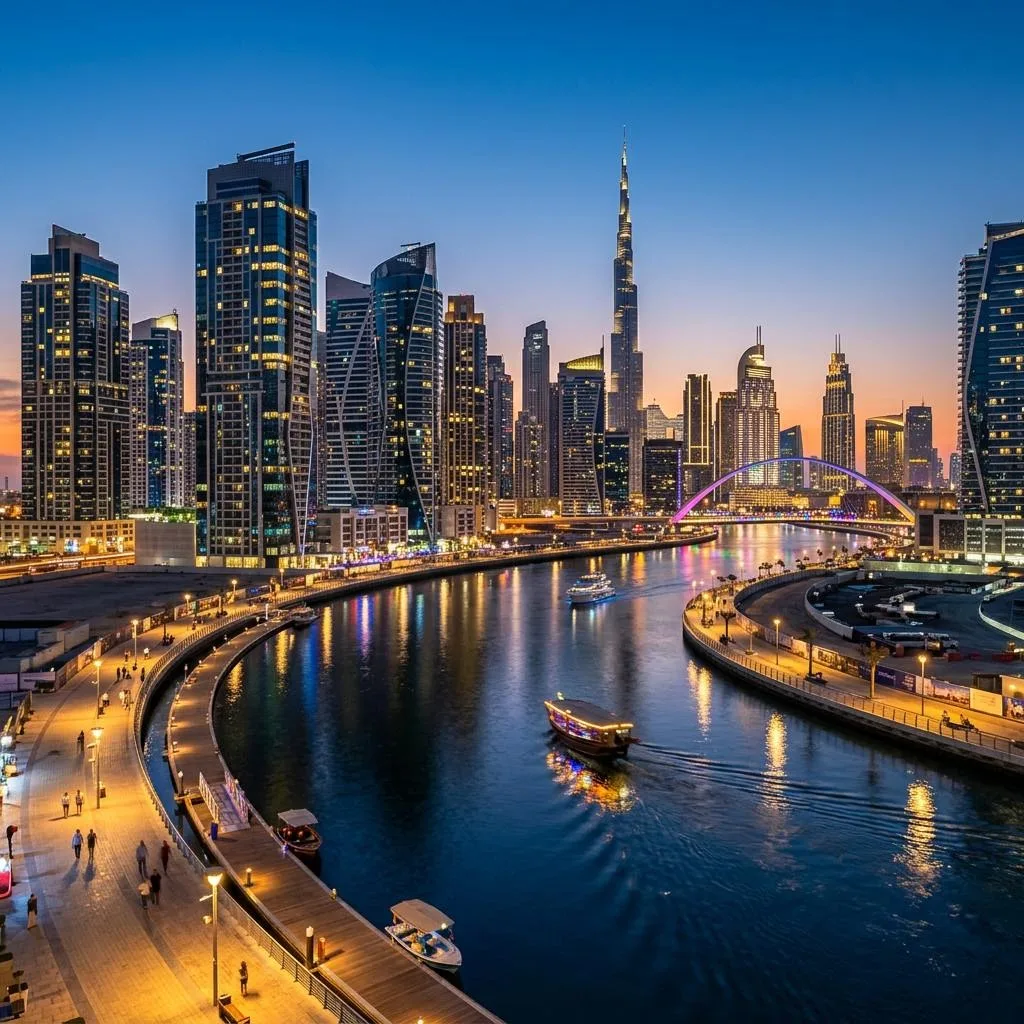 Dubai Business Bay skyline at dusk
