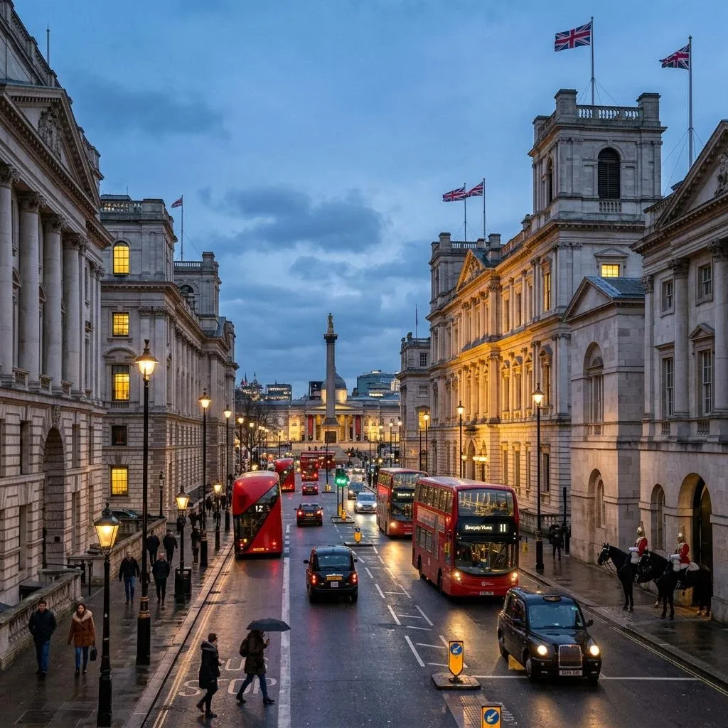 Whitehall London street with grand historic architecture